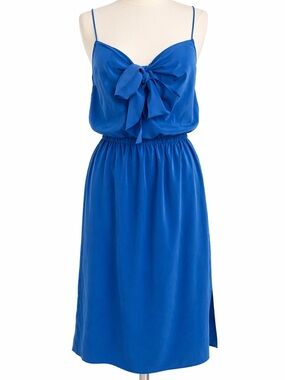 DKNY Blue Silk Bow Front Spaghetti Strap Dress Petite New With Tags